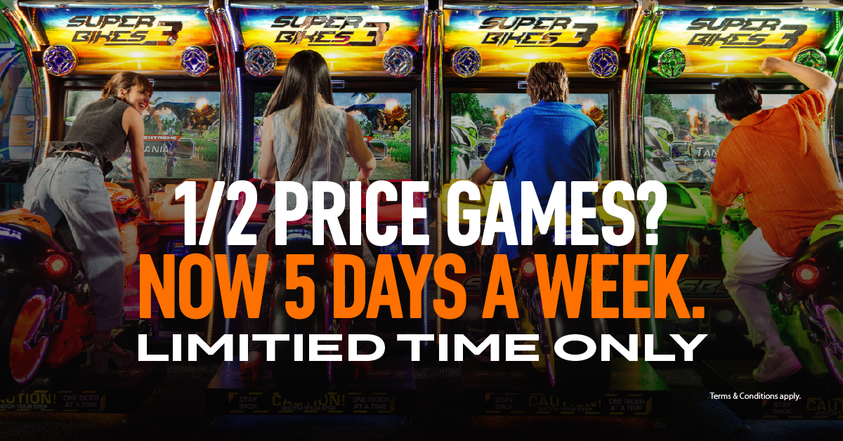 Half Price Games Sunday-Thursday